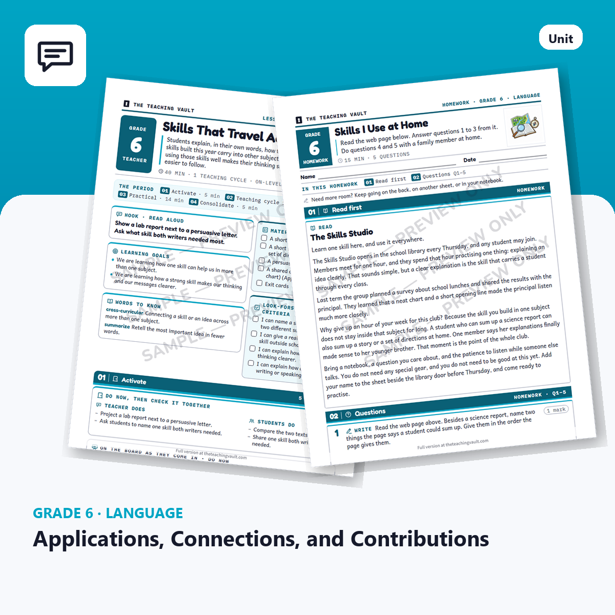 Grade 6 Applications Connections and Contributions cover