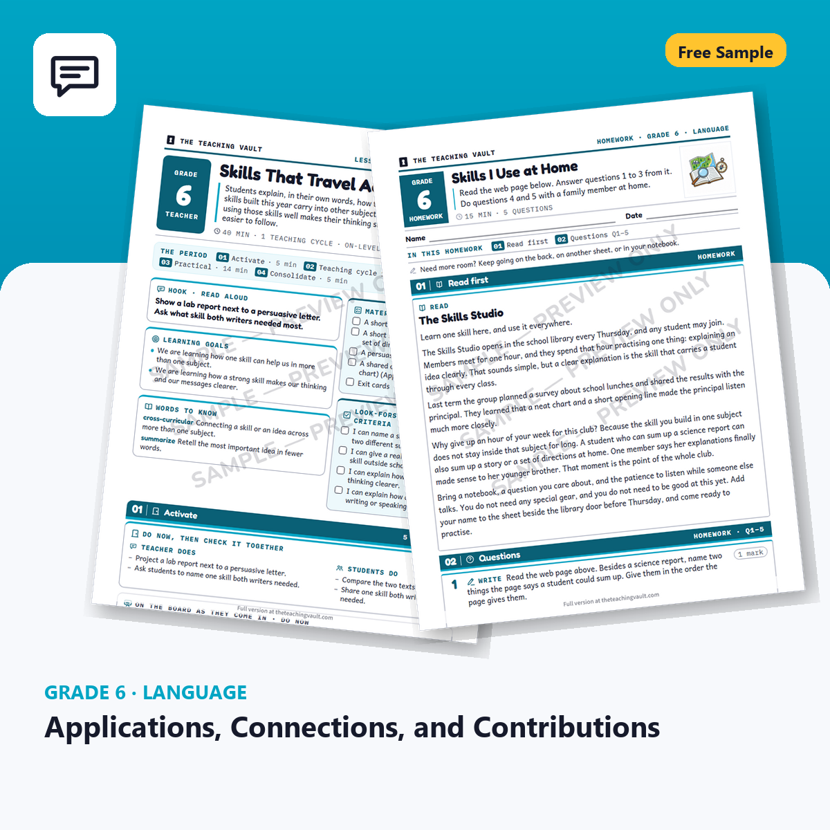 Grade 6 Applications Connections and Contributions Free Sample cover