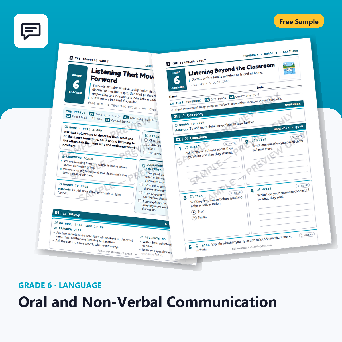 Grade 6 Oral and Non-Verbal Communication — Free Sample Lesson cover