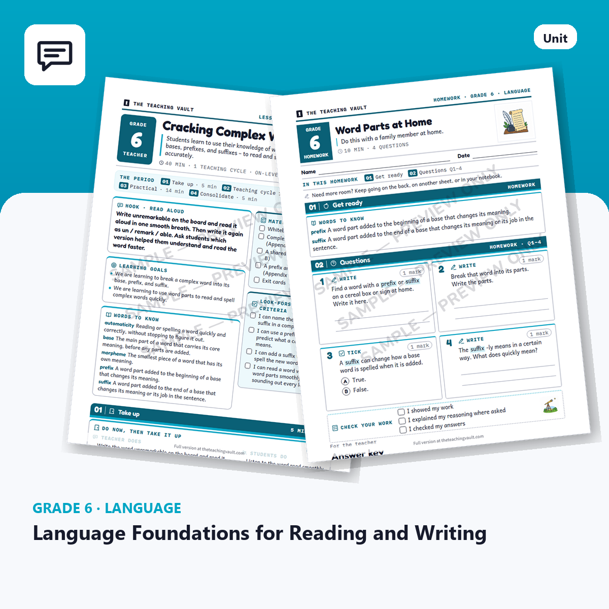 Grade 6 Language Foundations for Reading and Writing — Full Unit (Unit 5 of 12) cover