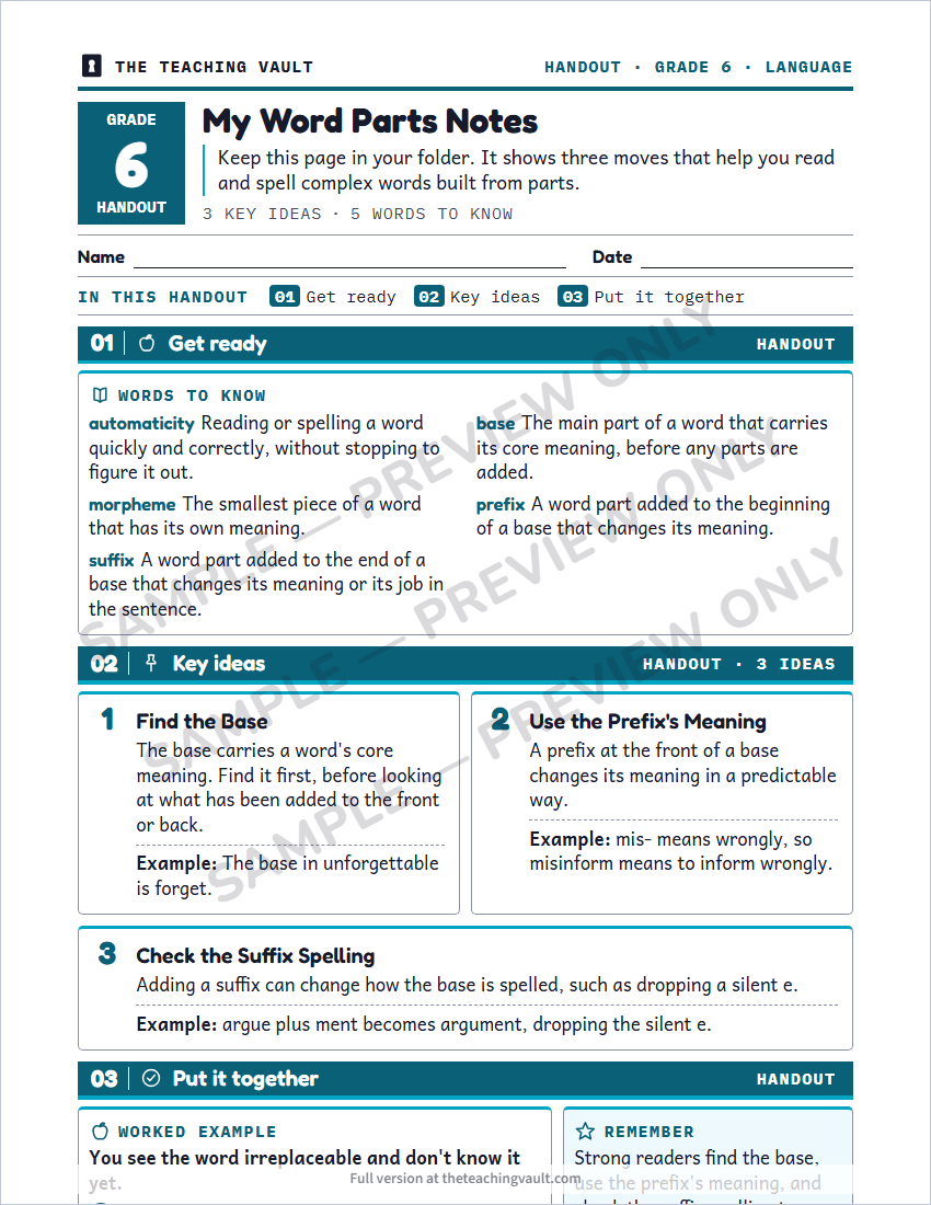 Sample handout page