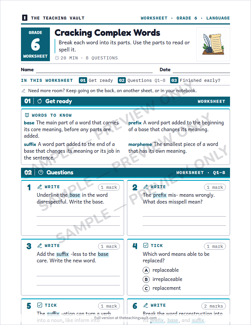 Sample worksheet page