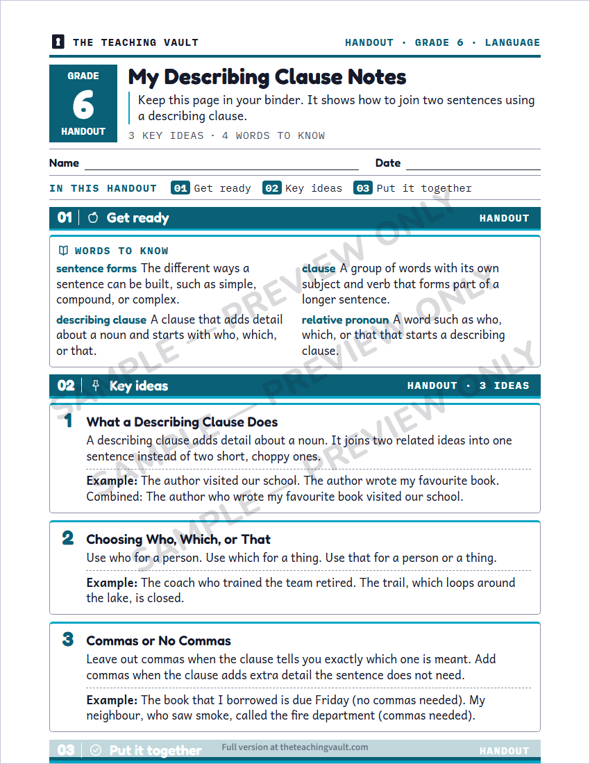 Sample handout page