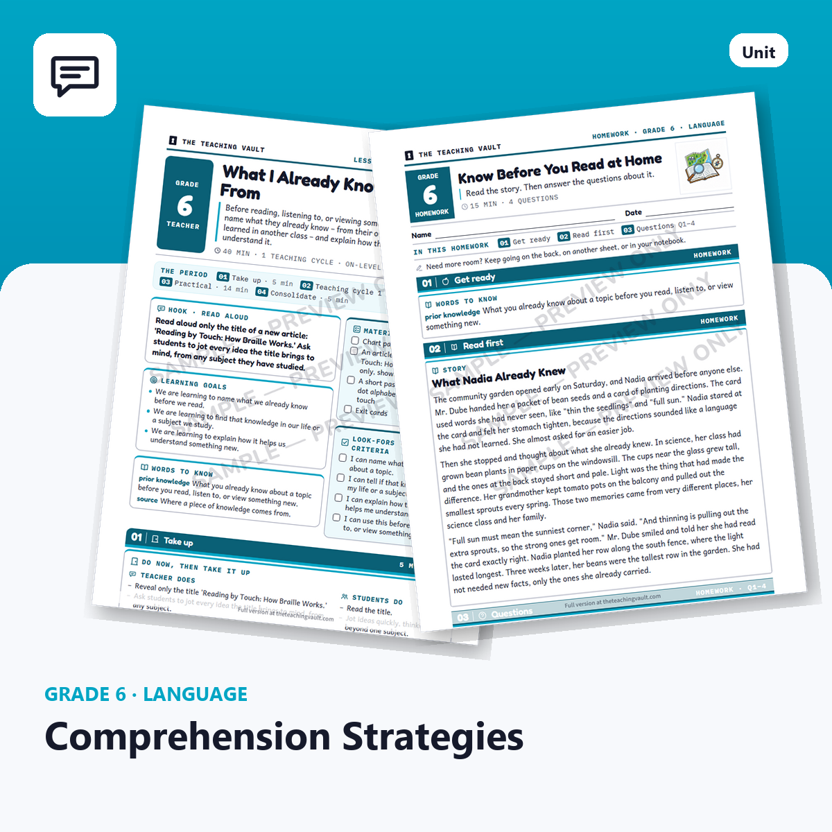 Grade 6 Comprehension Strategies — Full Unit (Unit 8 of 12) cover