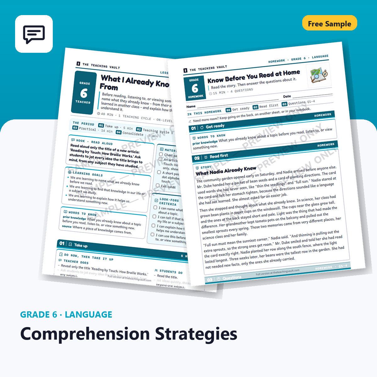 Grade 6 Comprehension Strategies — Free Sample Lesson cover