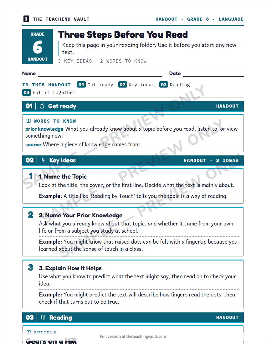 Sample handout page