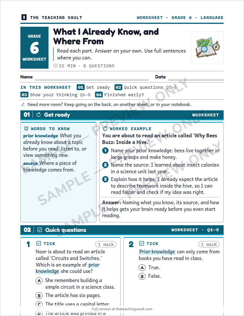 Sample worksheet page