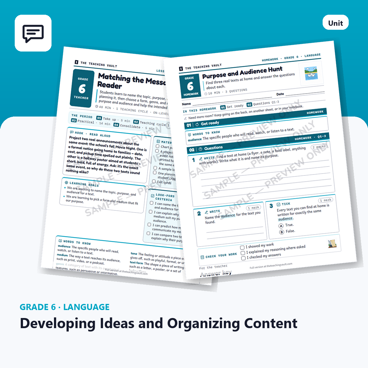 Grade 6 Developing Ideas and Organizing Content — Full Unit (Unit 10 of 12) cover