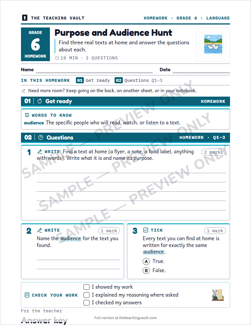 Sample homework page