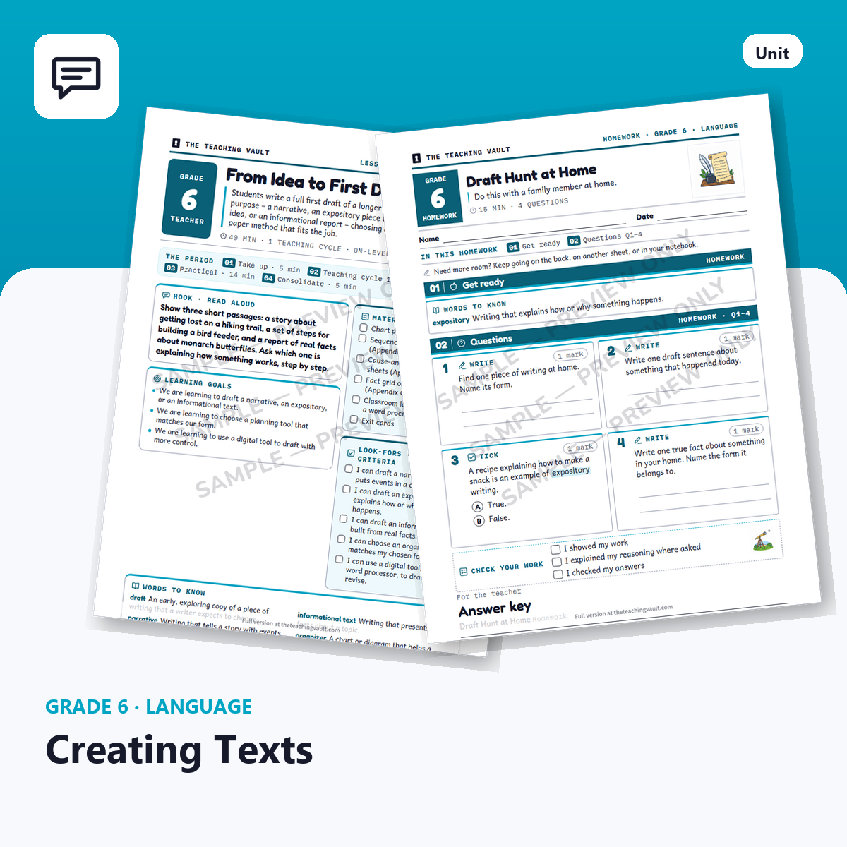Grade 6 Creating Texts — Full Unit (Unit 11 of 12) cover