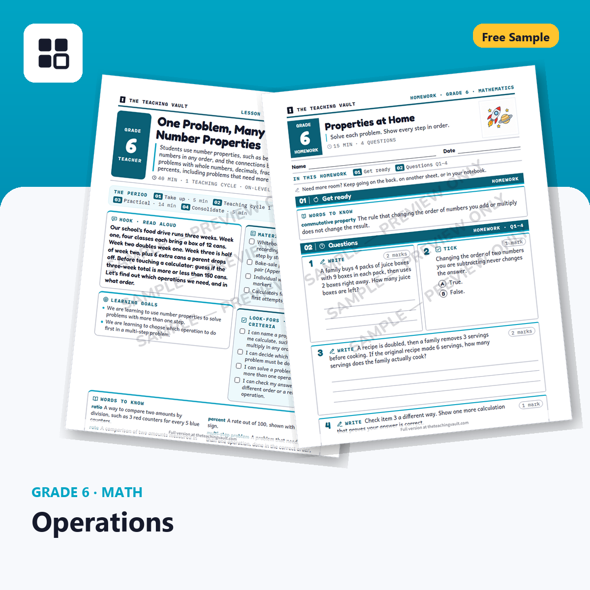 Grade 6 Operations Free Sample cover