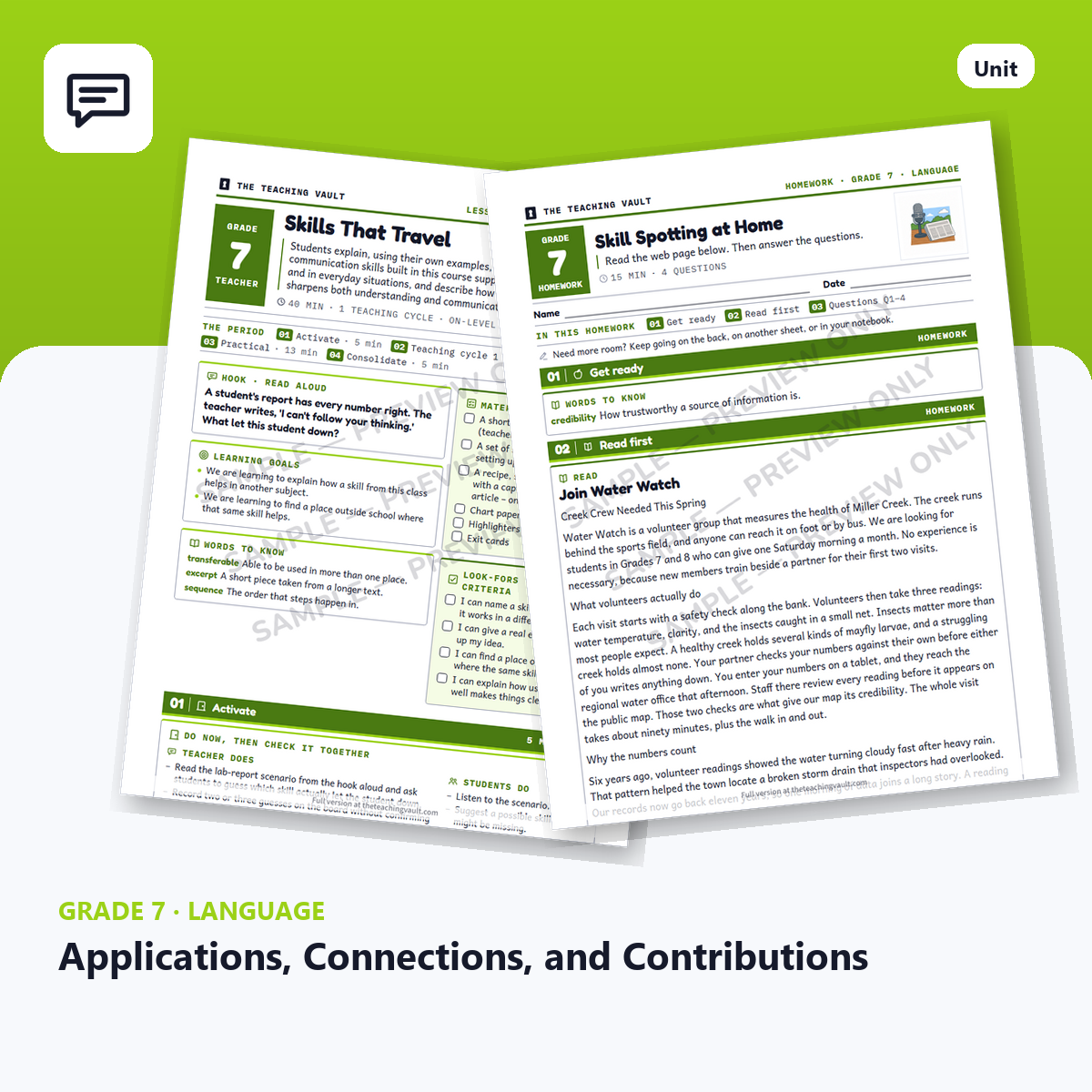Grade 7 Applications Connections and Contributions cover