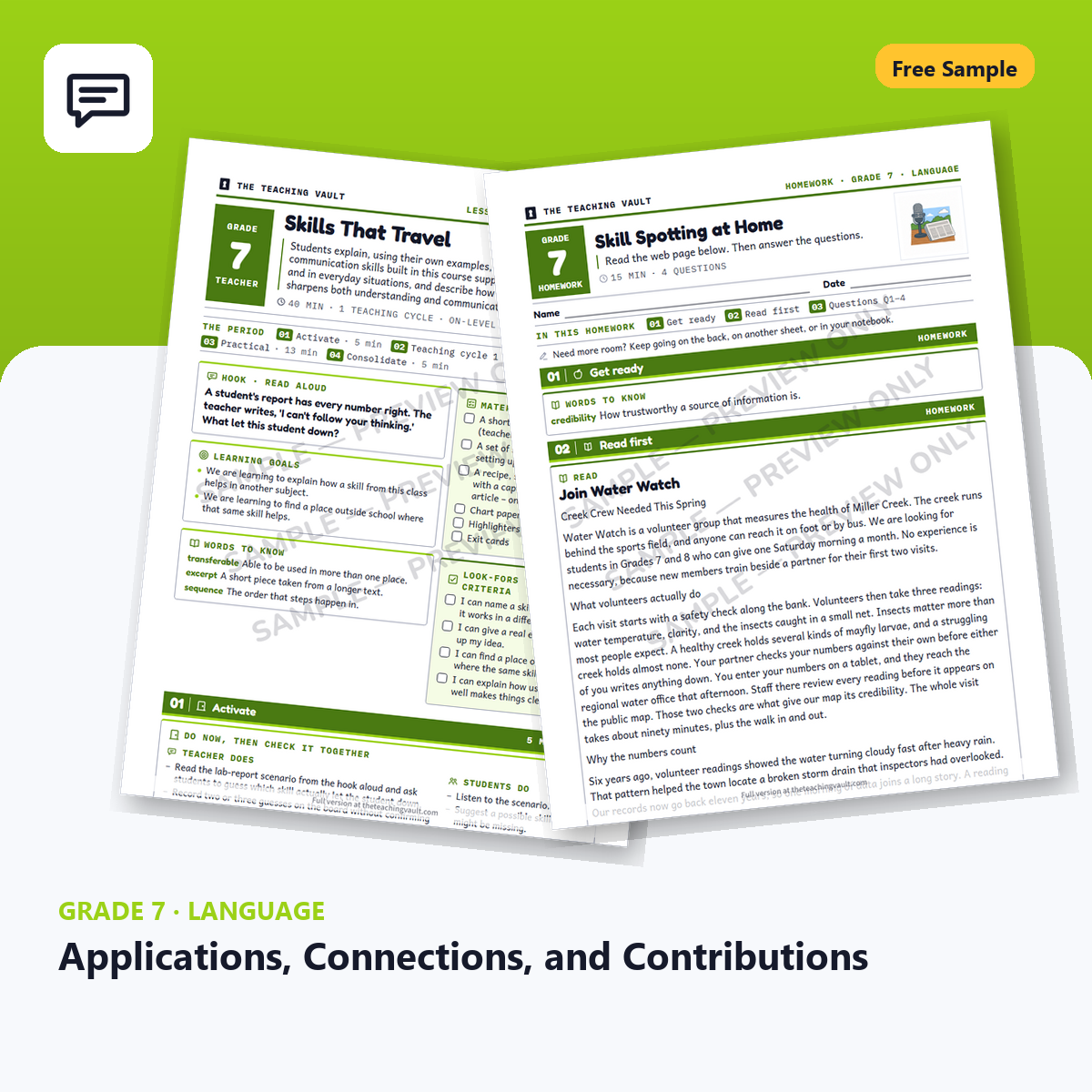Grade 7 Applications Connections and Contributions Free Sample cover