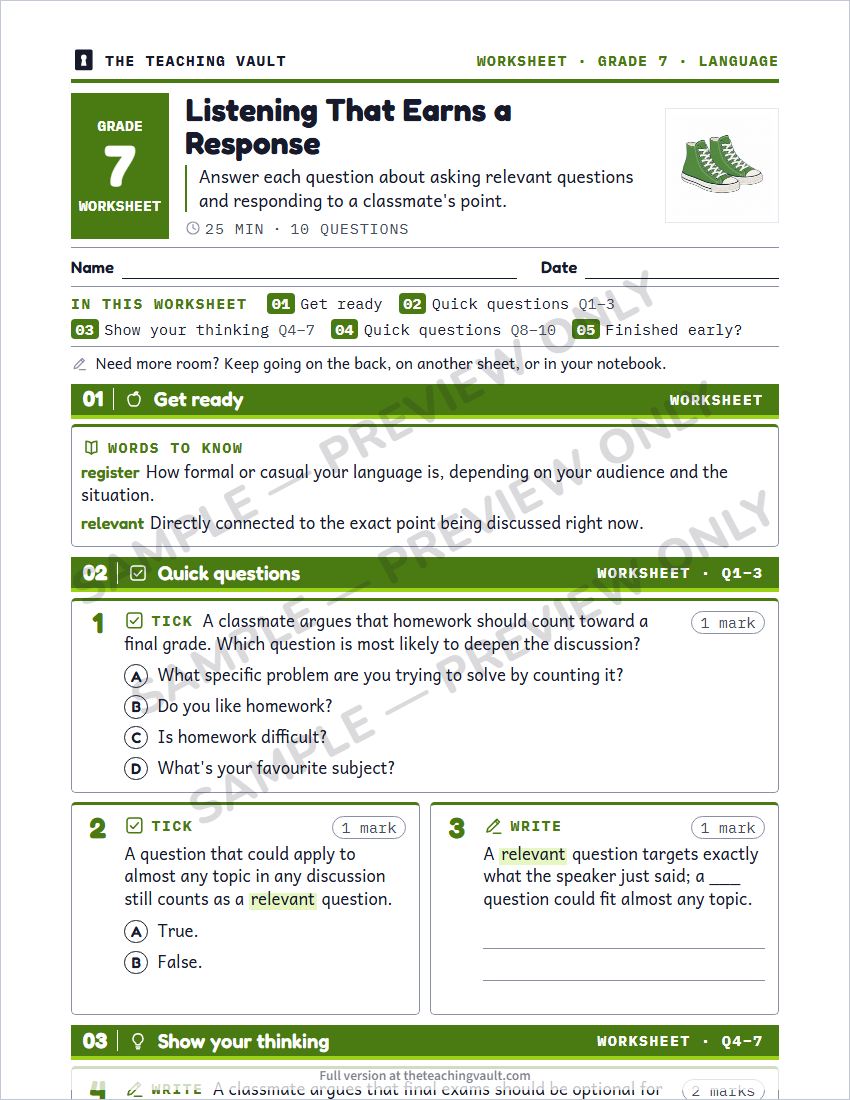 Sample worksheet page