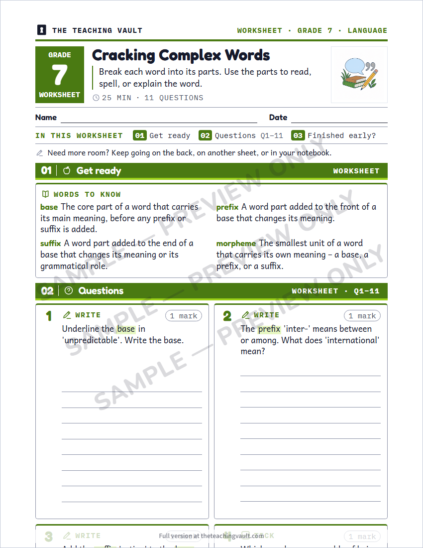 Sample worksheet page
