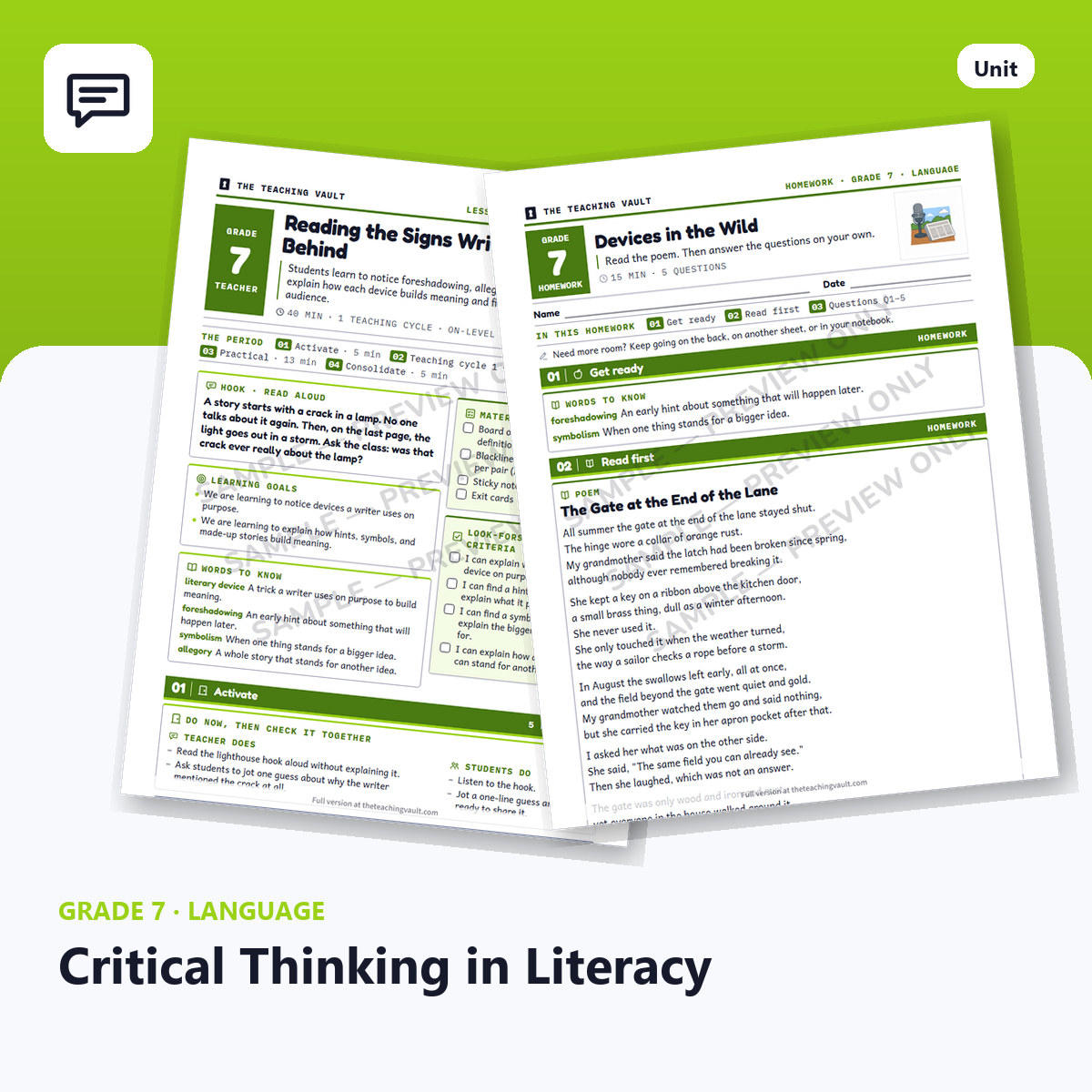 Grade 7 Critical Thinking In Literacy cover