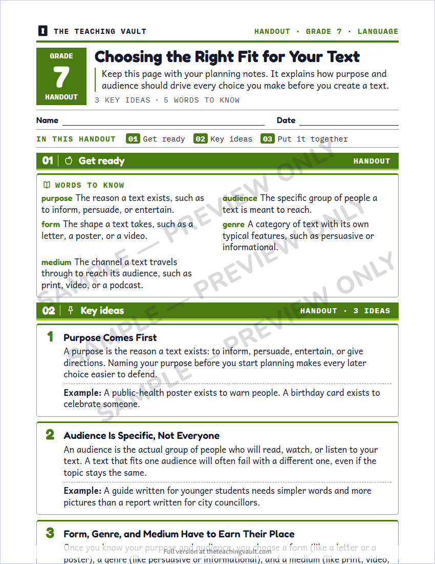 Sample handout page