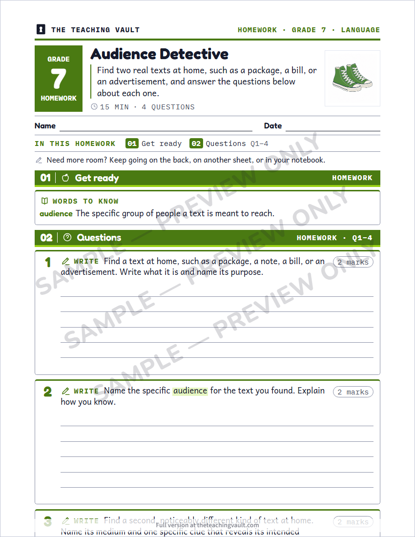 Sample homework page