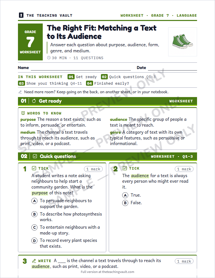 Sample worksheet page