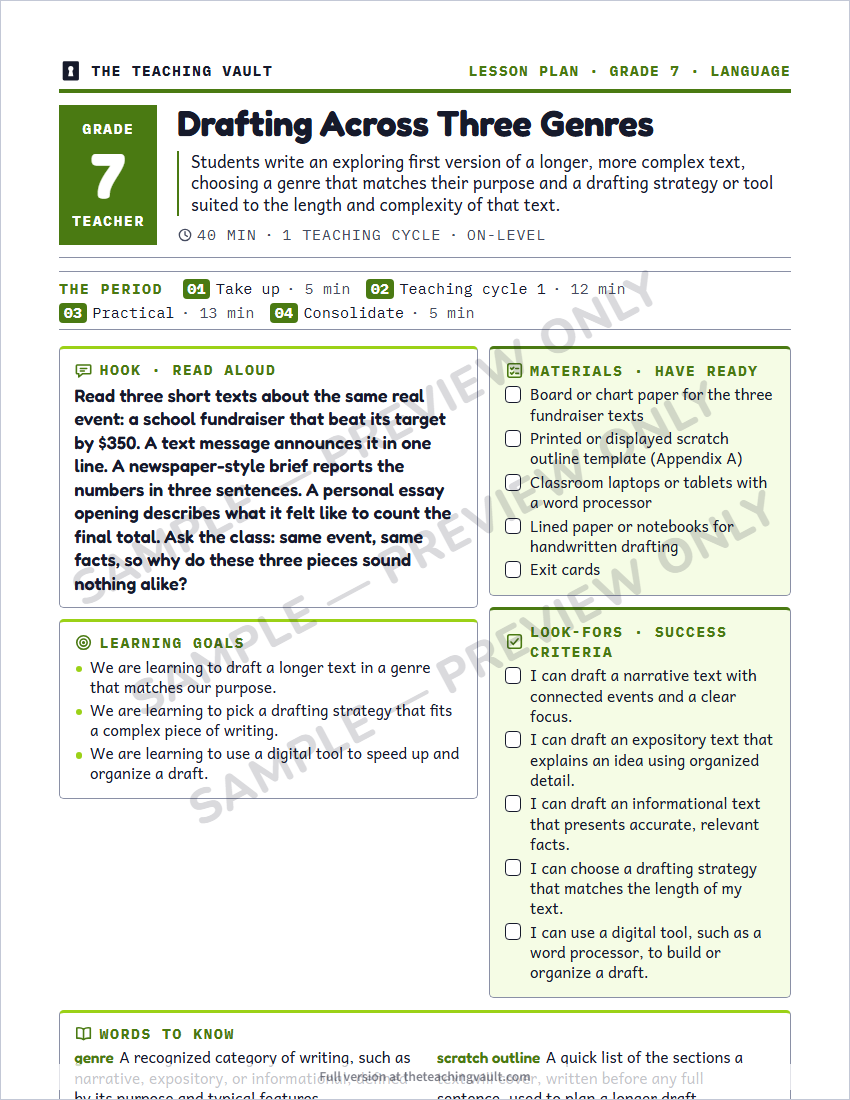 Sample lesson plan page