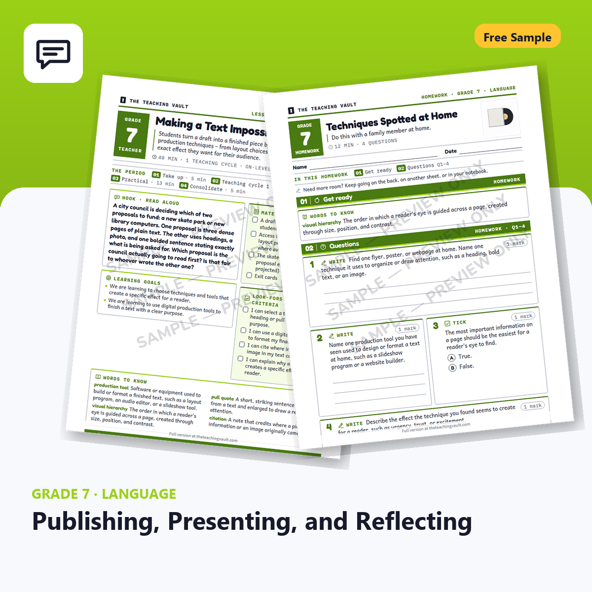 Free Grade 7 Language Publishing, Presenting, and Reflecting lesson sample cover