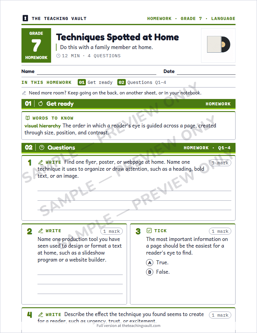 Sample homework page