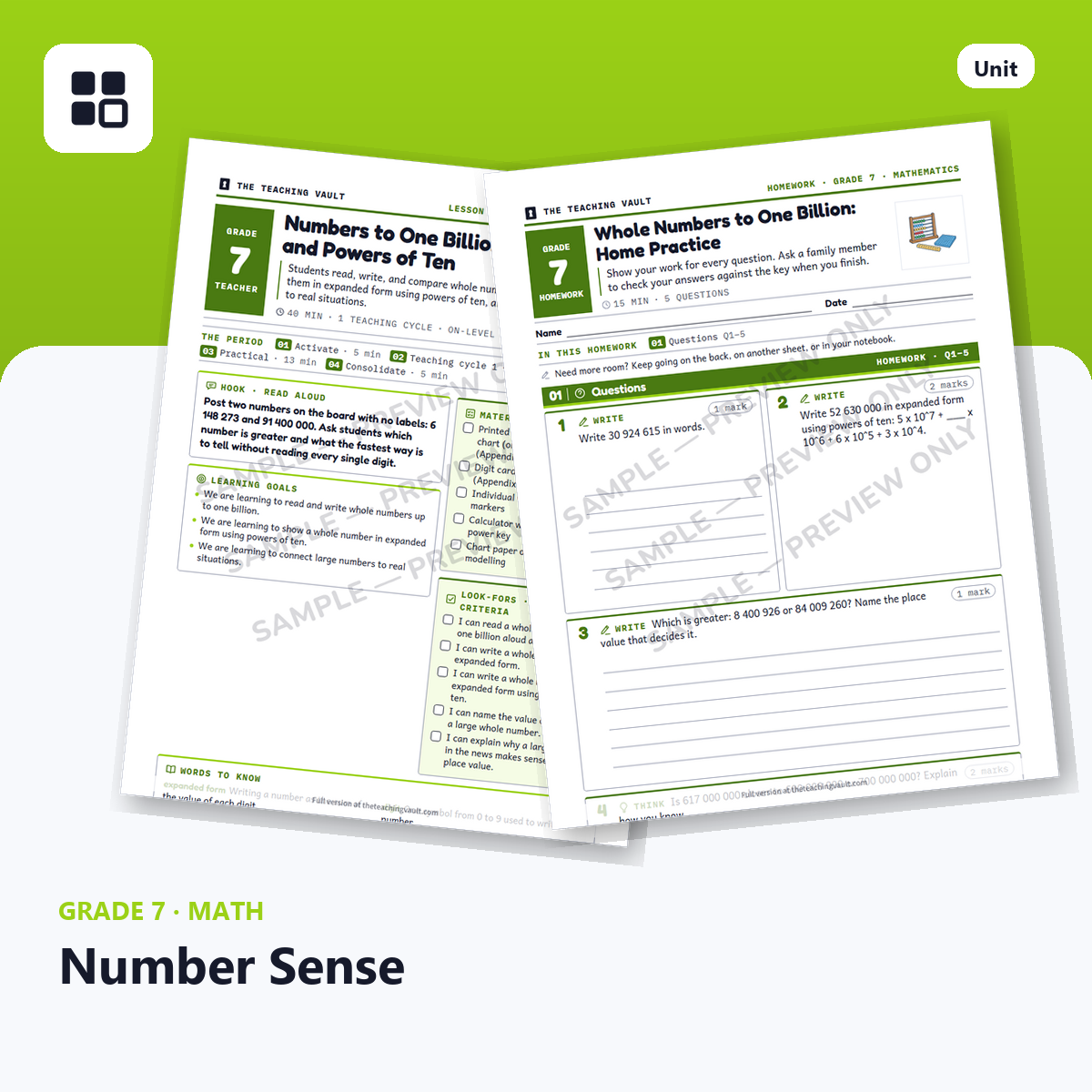 Grade 7 Number Sense cover