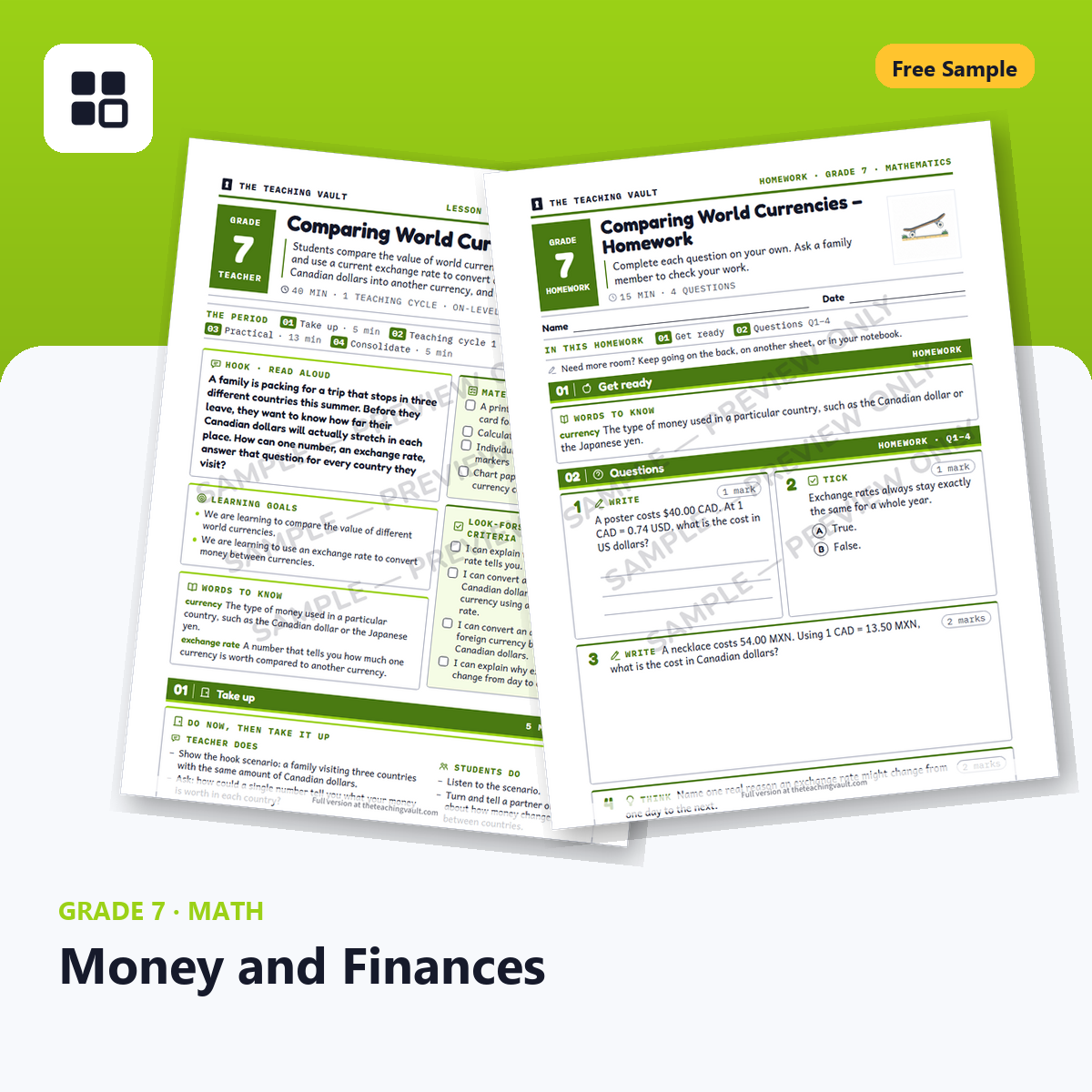 Grade 7 Money Free Sample cover