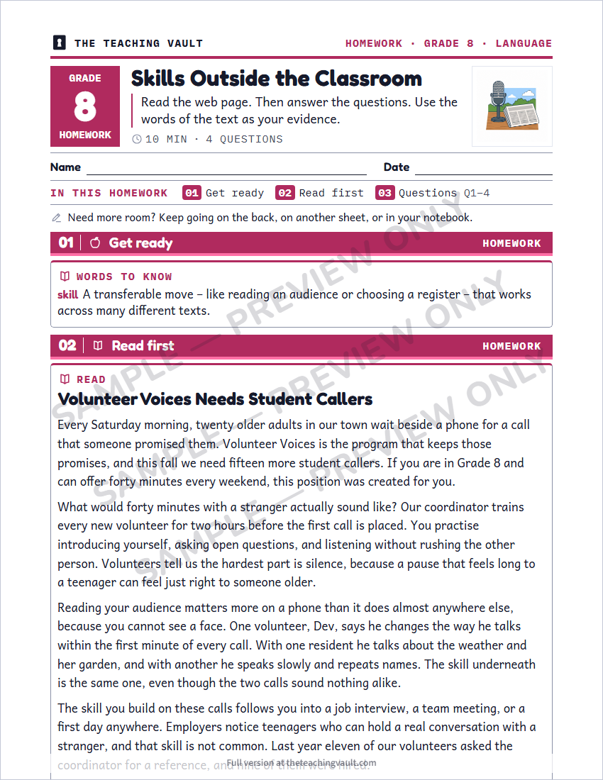 Sample homework page