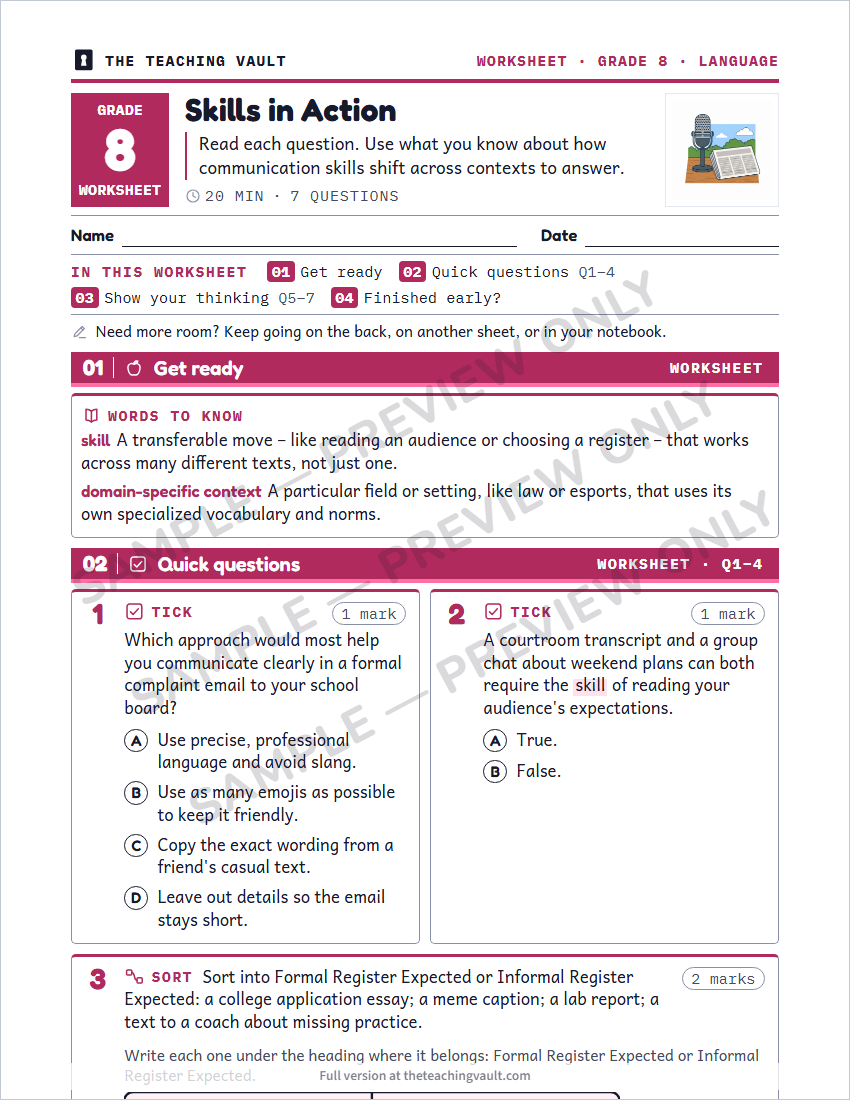 Sample worksheet page