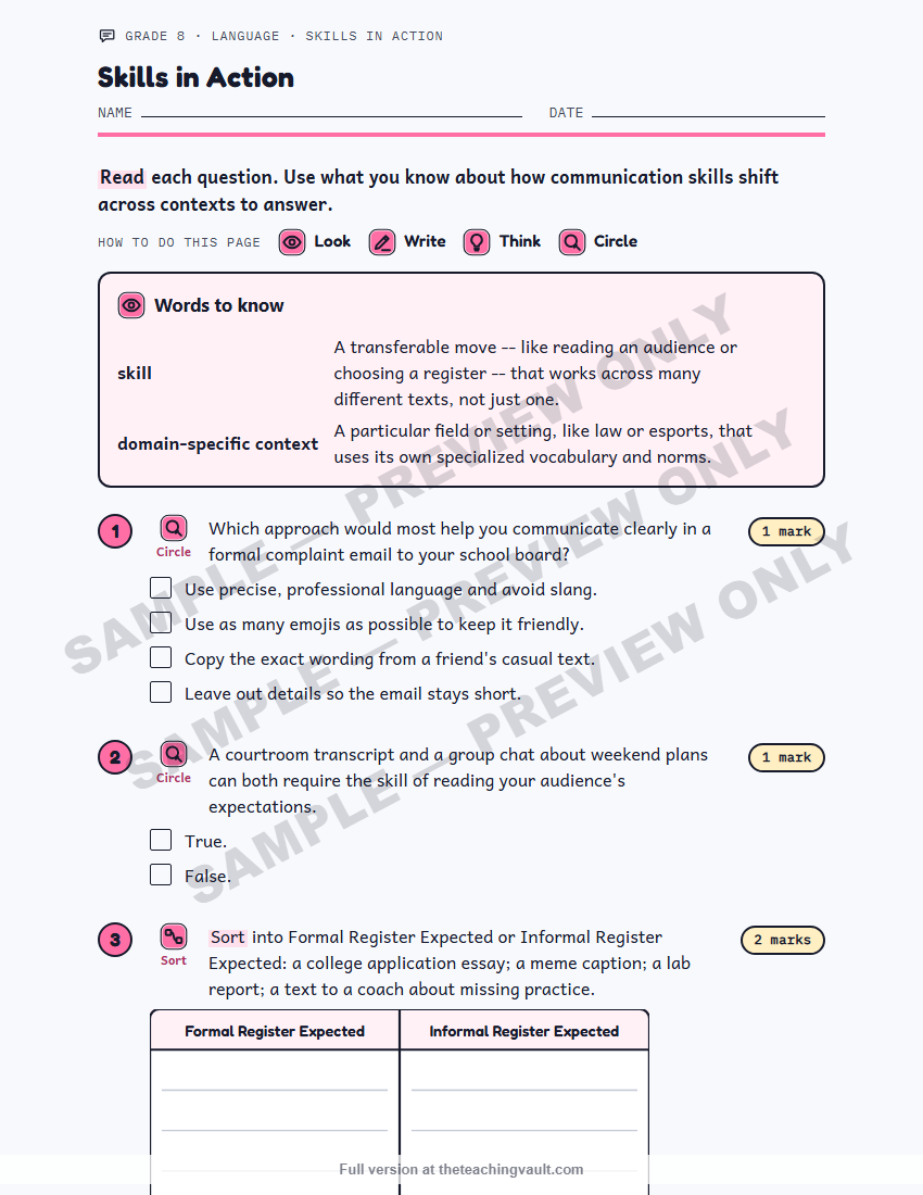 Sample worksheet page