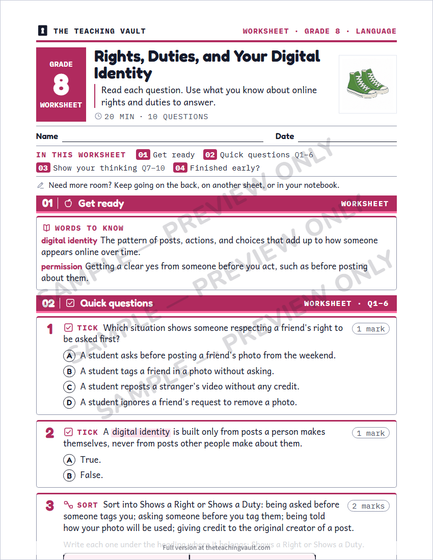 Sample worksheet page