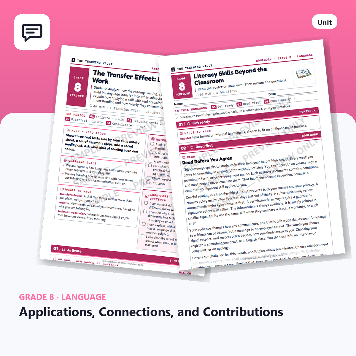 Grade 8 Applications Connections and Contributions cover