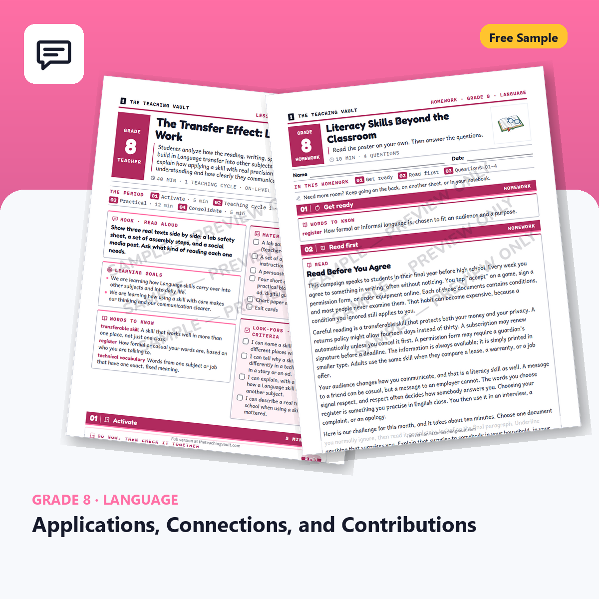 Grade 8 Applications Connections and Contributions Free Sample cover