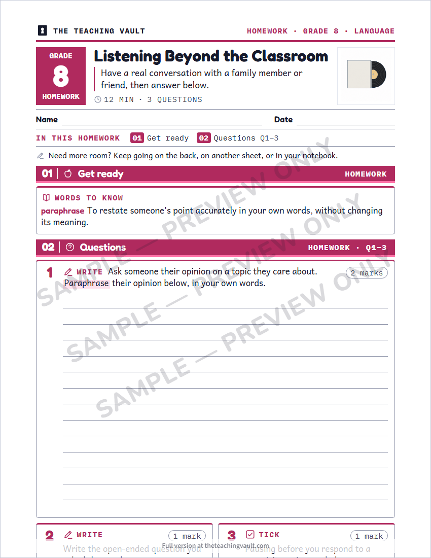 Sample homework page