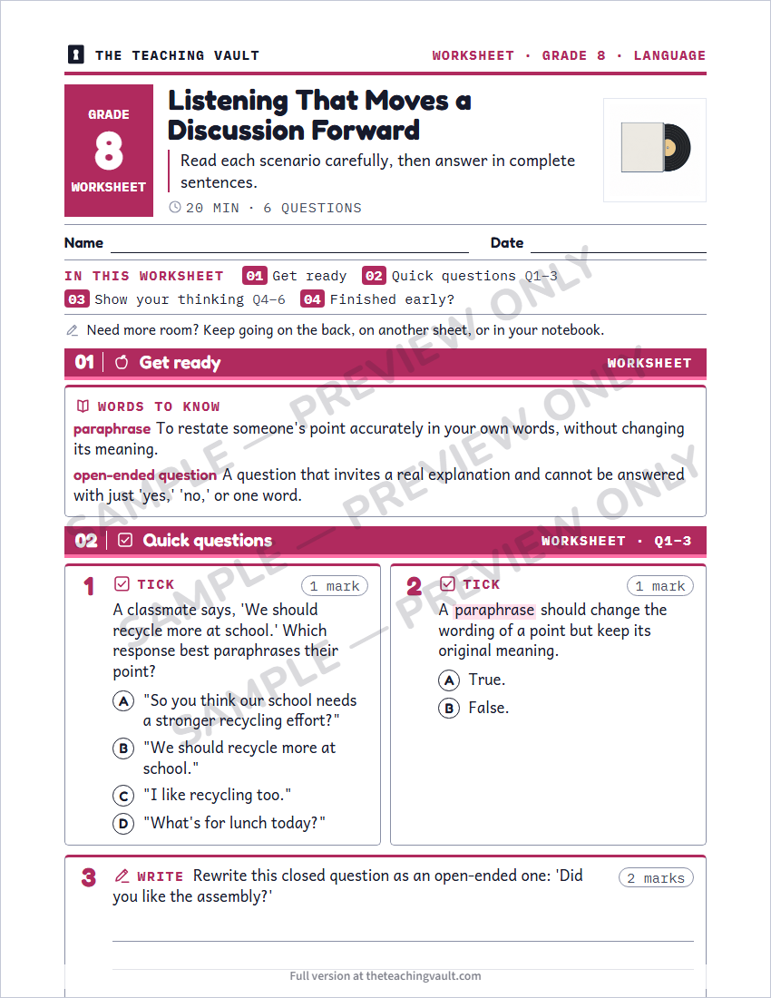 Sample worksheet page