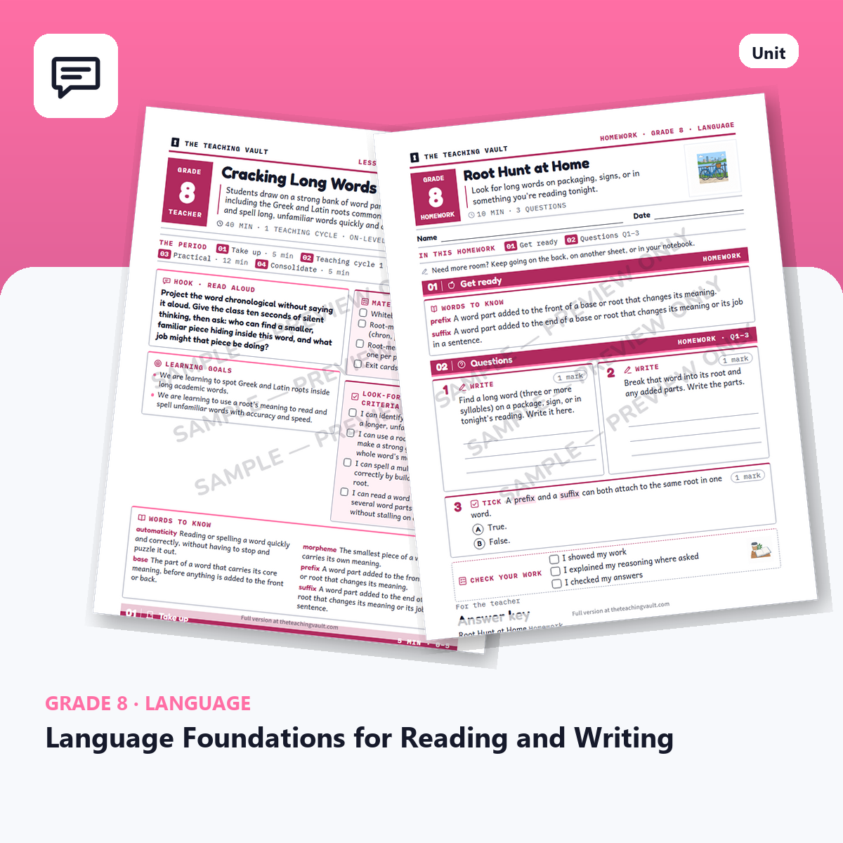 Grade 8 Language Foundations for Reading and Writing — Full Unit (Unit 5 of 12) cover