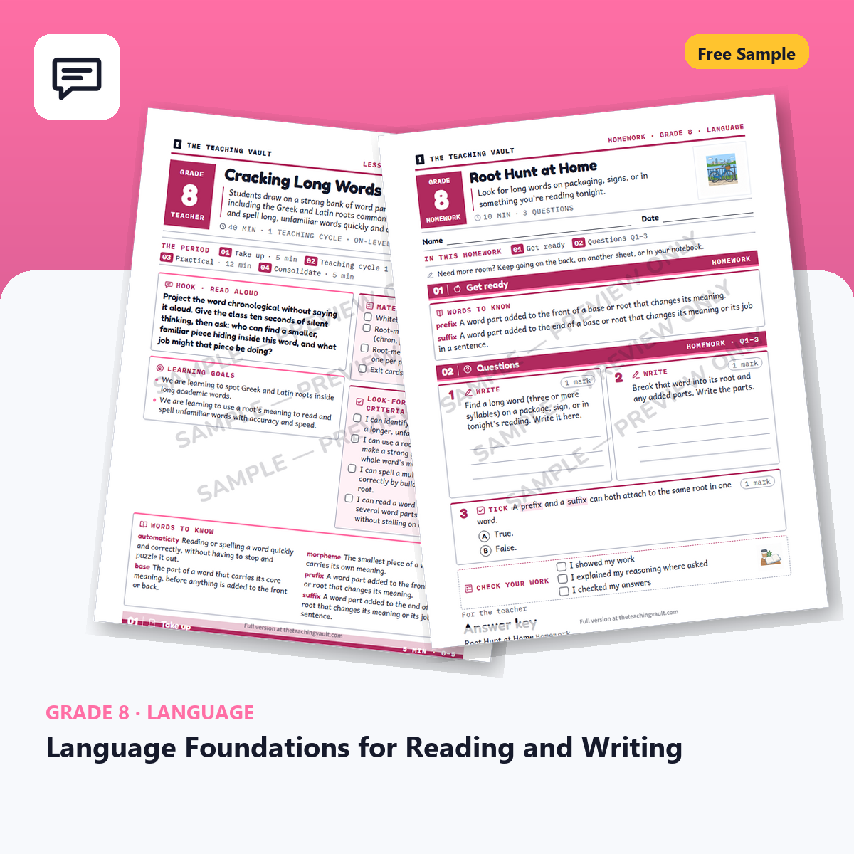 Grade 8 Language Foundations for Reading and Writing — Free Sample Lesson cover