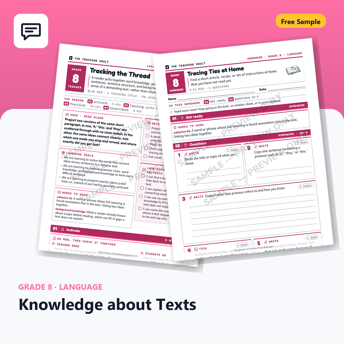 Grade 8 Knowledge About Texts Free Sample cover