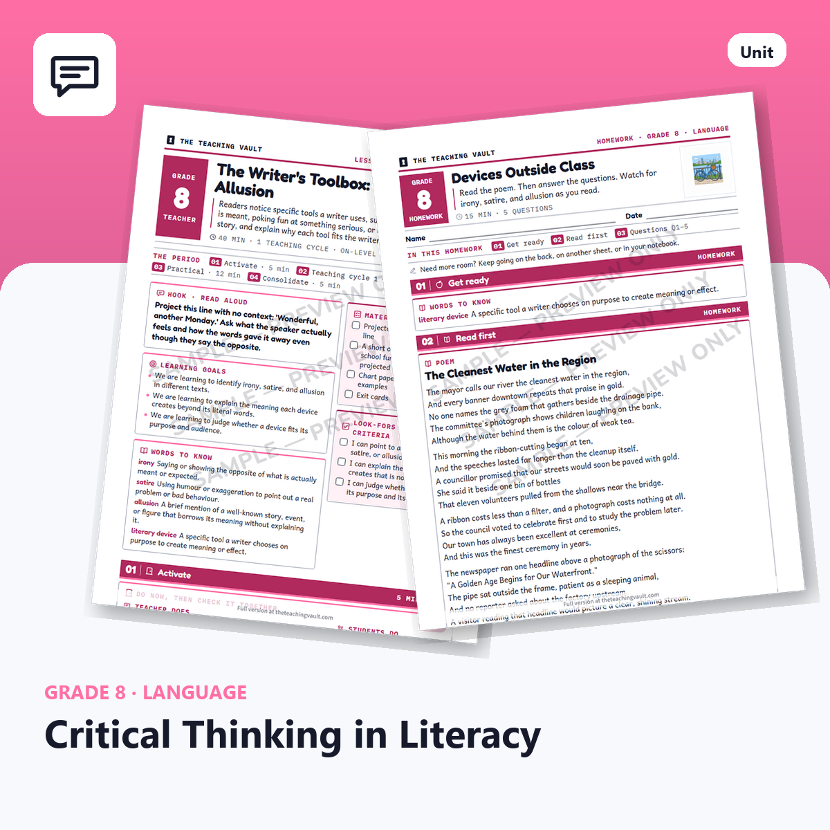 Grade 8 Critical Thinking In Literacy cover