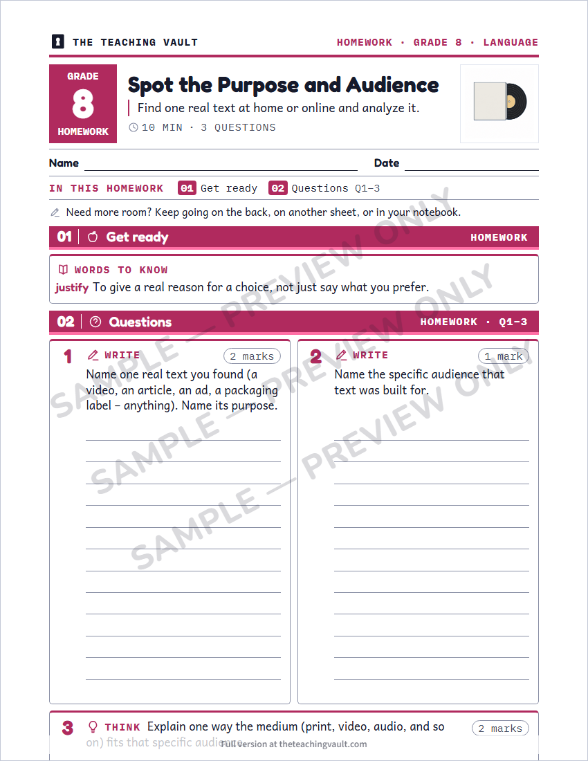 Sample homework page