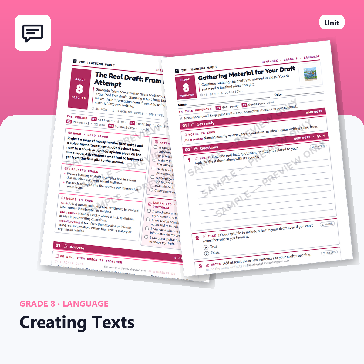Grade 8 Creating Texts cover