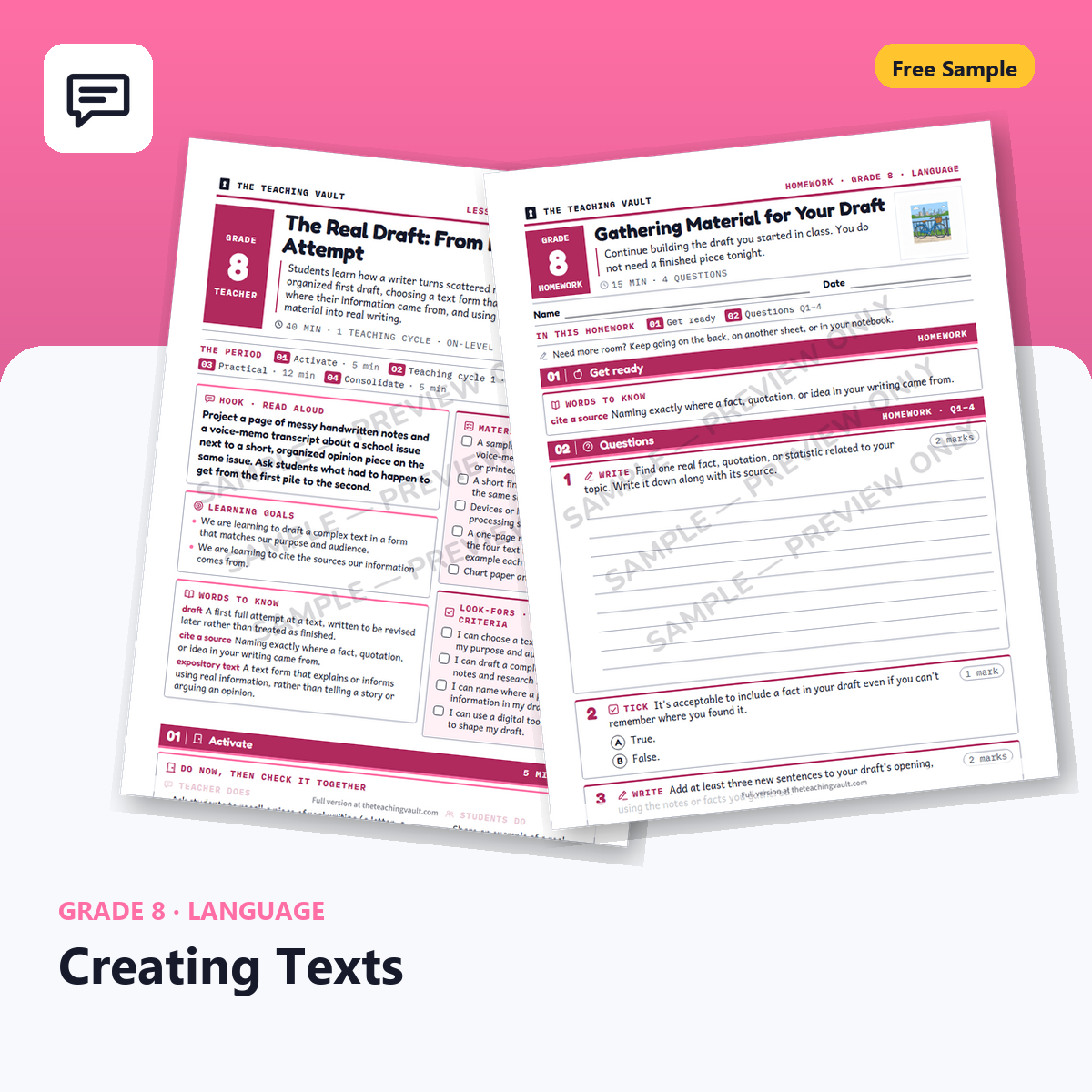 Grade 8 Creating Texts Free Sample cover