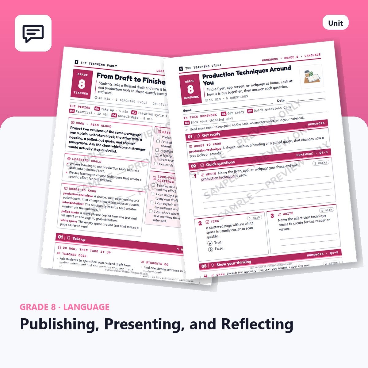 Grade 8 Publishing, Presenting, and Reflecting — Full Unit (Unit 12 of 12) cover