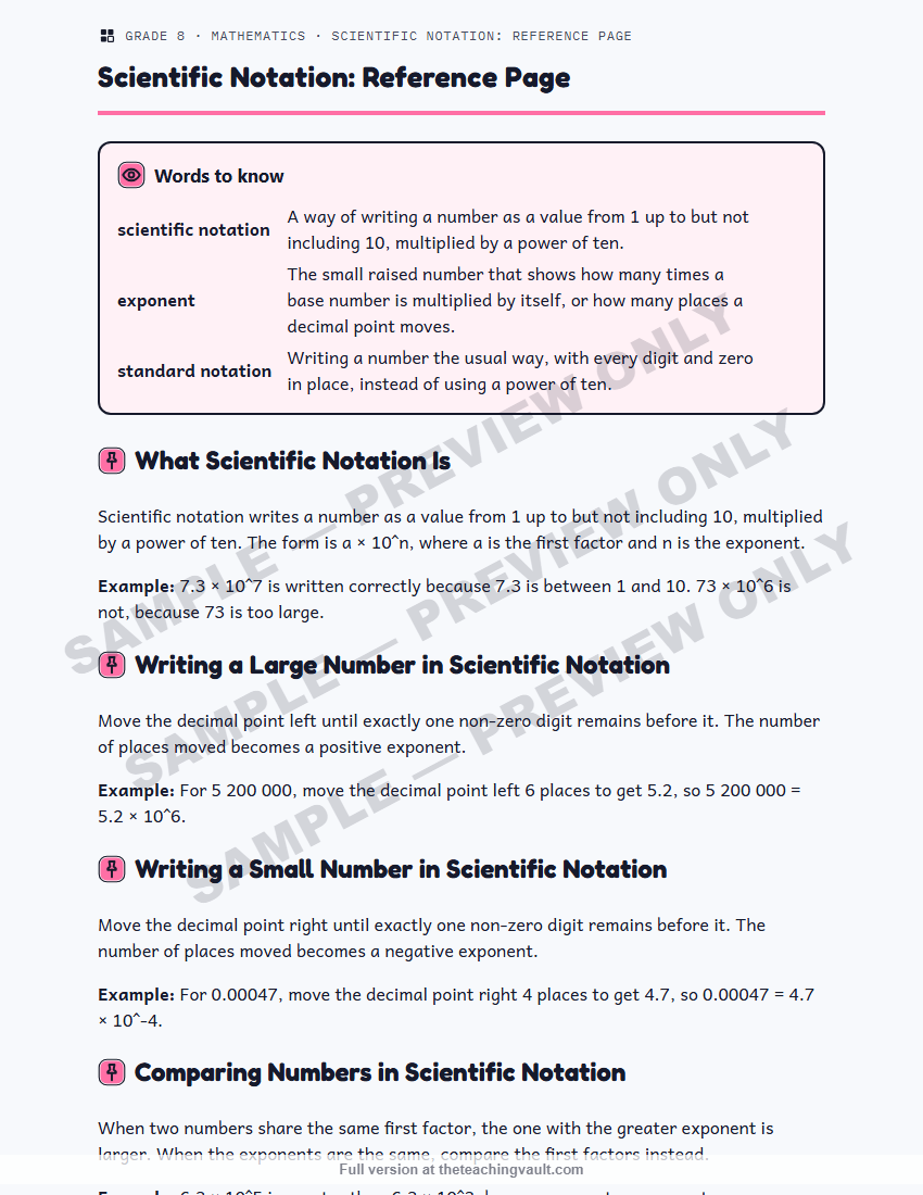 Sample preview: handout page (watermarked, low-resolution) — Grade 8 Mathematics, All Units