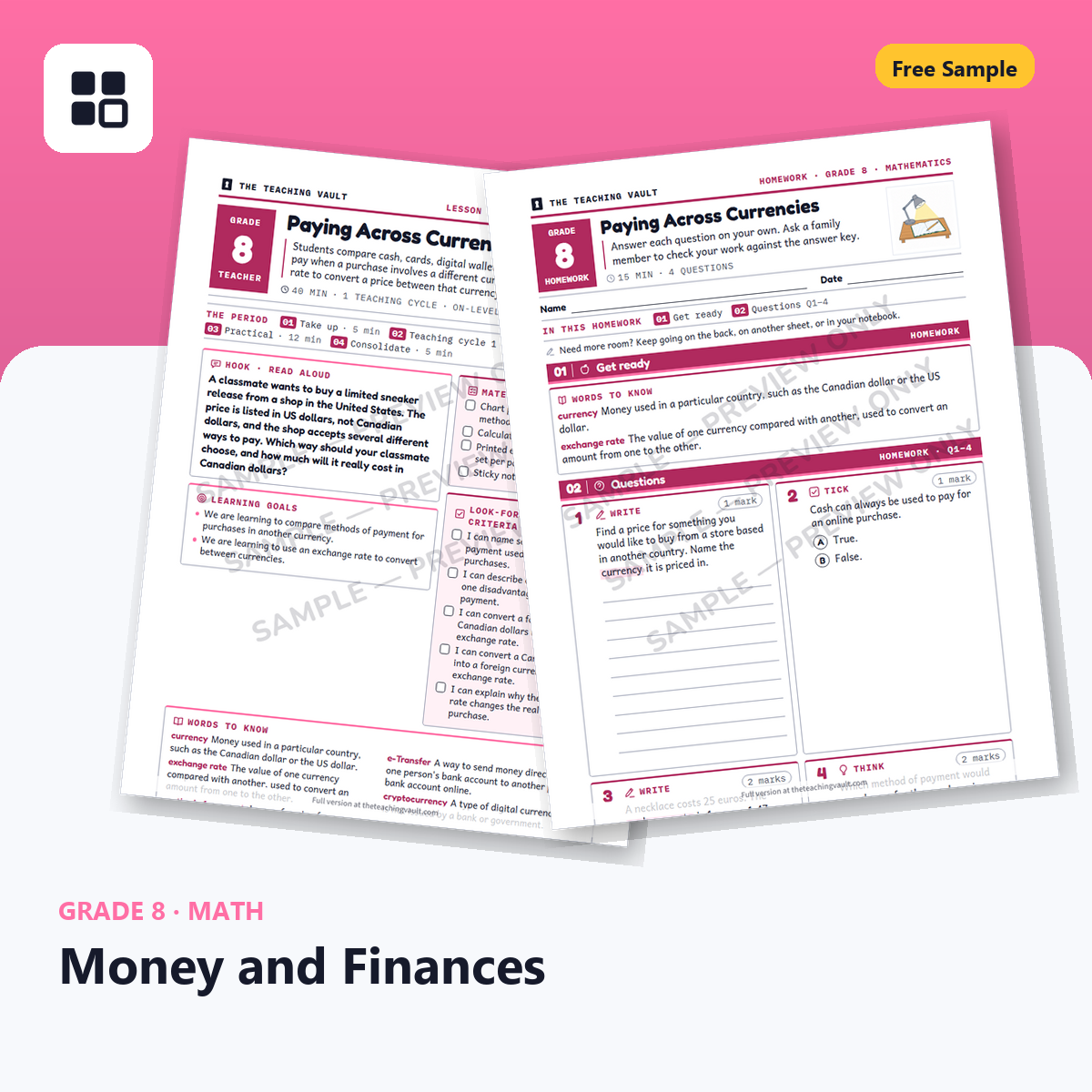 Grade 8 Money Free Sample cover