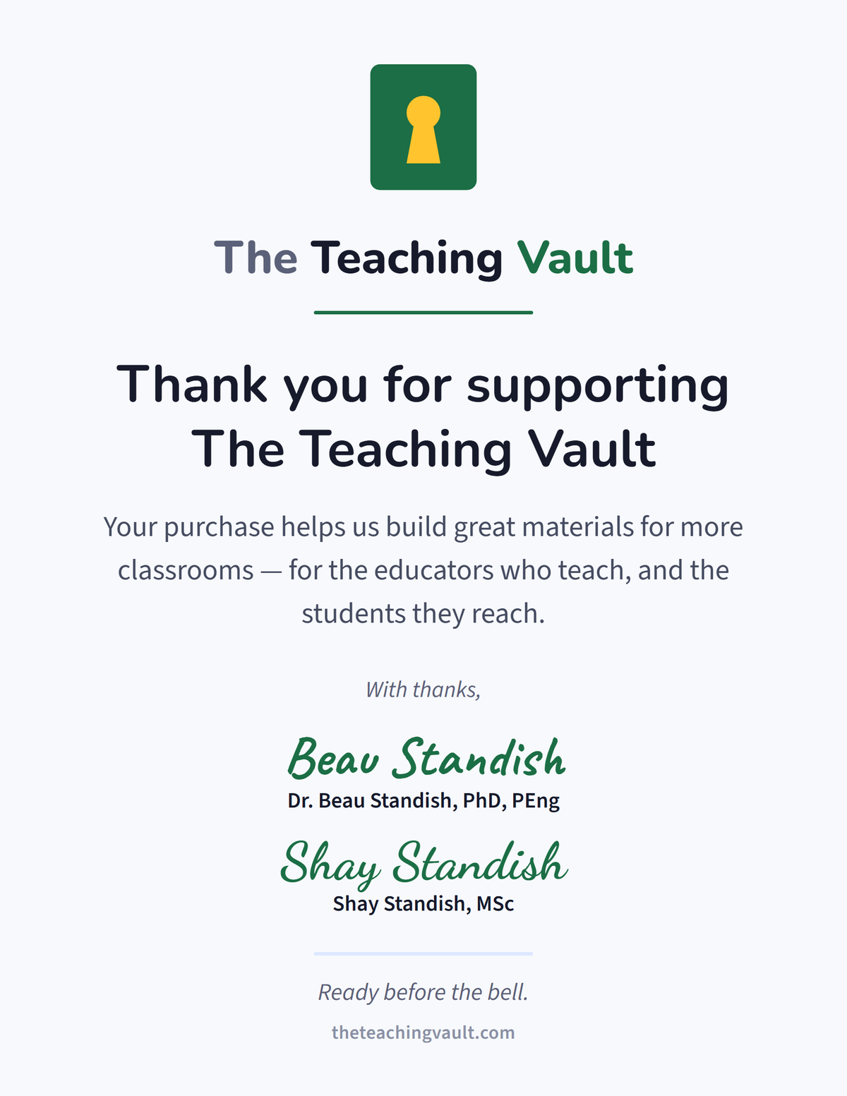 Thank you for supporting The Teaching Vault