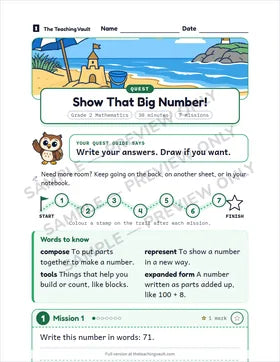 Sample worksheet page, Grade 2