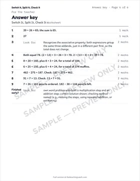 Sample answer key page, Grade 4