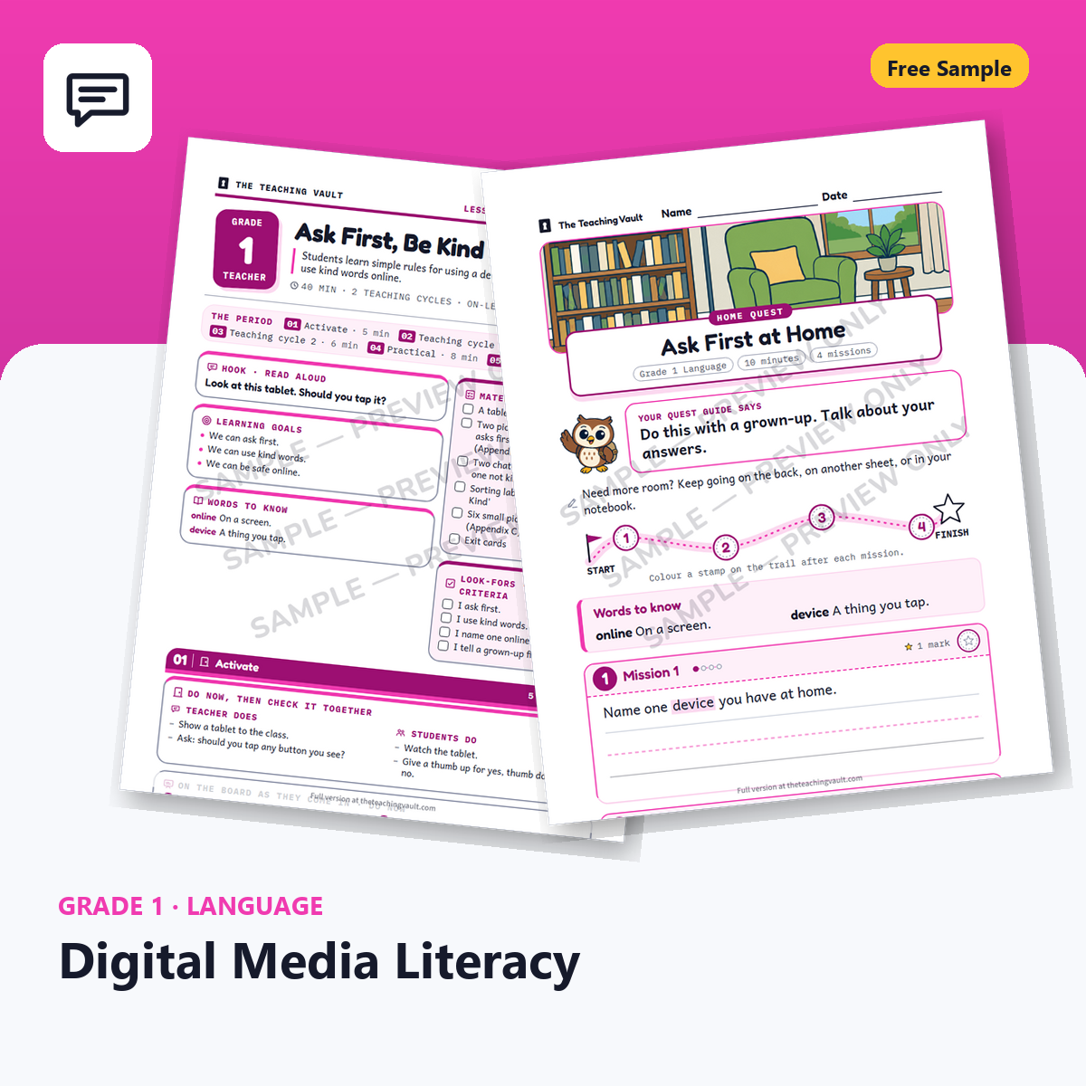 Grade 1 Digital Media Literacy Free Sample cover